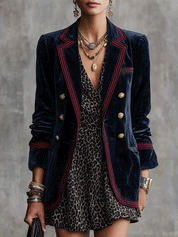 Women's Velvet Braided Trim Detail Blazer