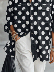 Women's Polka Dot Print Long Sleeve Button Down Shirt