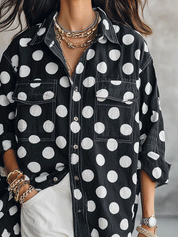 Women's Polka Dot Print Long Sleeve Button Down Shirt