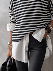 Quiet Luxury Wool Blend Oversized-Fit Monochrome Stripe Sweater