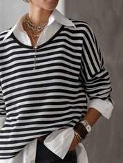 Quiet Luxury Wool Blend Oversized-Fit Monochrome Stripe Sweater