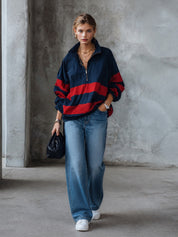 Women's Oversized Half-Zip Color Block Windbreaker Jacket