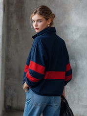Women's Oversized Half-Zip Color Block Windbreaker Jacket