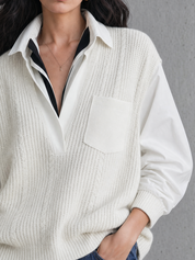 Quiet Luxe Layered-Look Knit Shirt Top