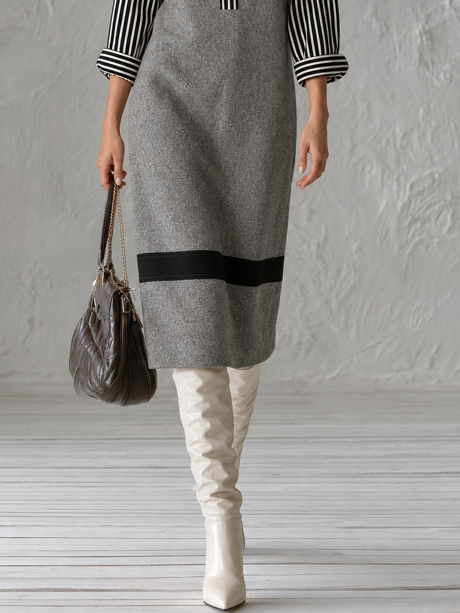 Effortless Office Layered-Look Sweater Midi Dress