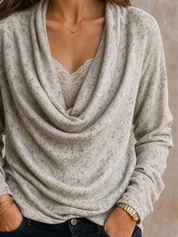 Cozy Luxe Grey Draped Long Sleeve Top