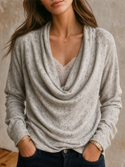 Cozy Luxe Grey Draped Long Sleeve Top