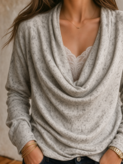 Cozy Luxe Grey Draped Long Sleeve Top