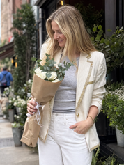 Ivory Linen Gold-Trim Tailored Blazer