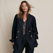 Women's Oversized Double-Breasted Contrast Stitching Denim Blazer