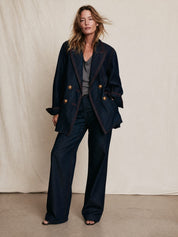 Women's Oversized Double-Breasted Contrast Stitching Denim Blazer