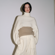 Cropped Turtleneck Oversized Sleeve Knit Sweater Set