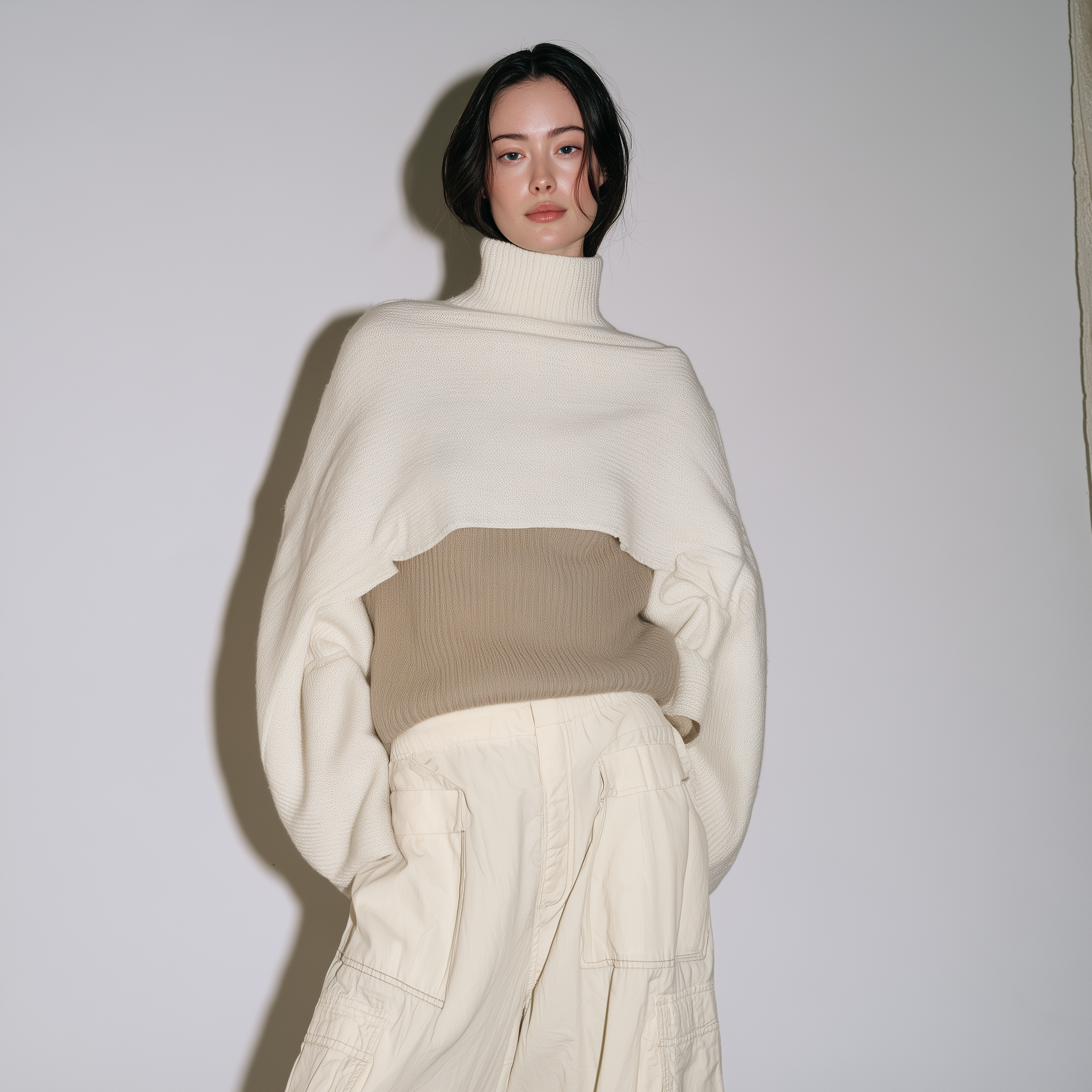 Cropped Turtleneck Oversized Sleeve Knit Sweater Set