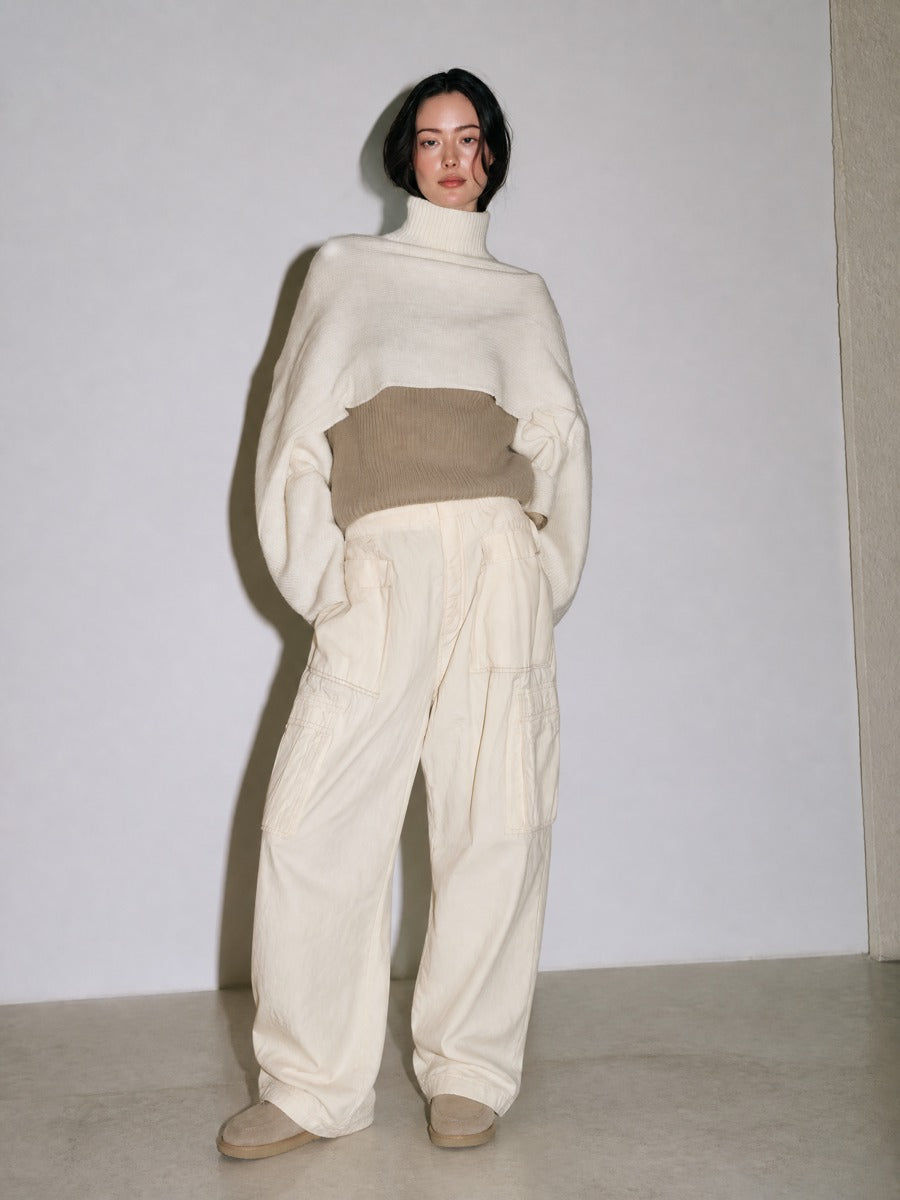 Cropped Turtleneck Oversized Sleeve Knit Sweater Set