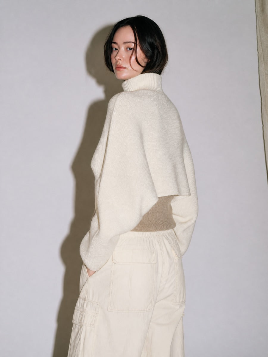 Cropped Turtleneck Oversized Sleeve Knit Sweater Set