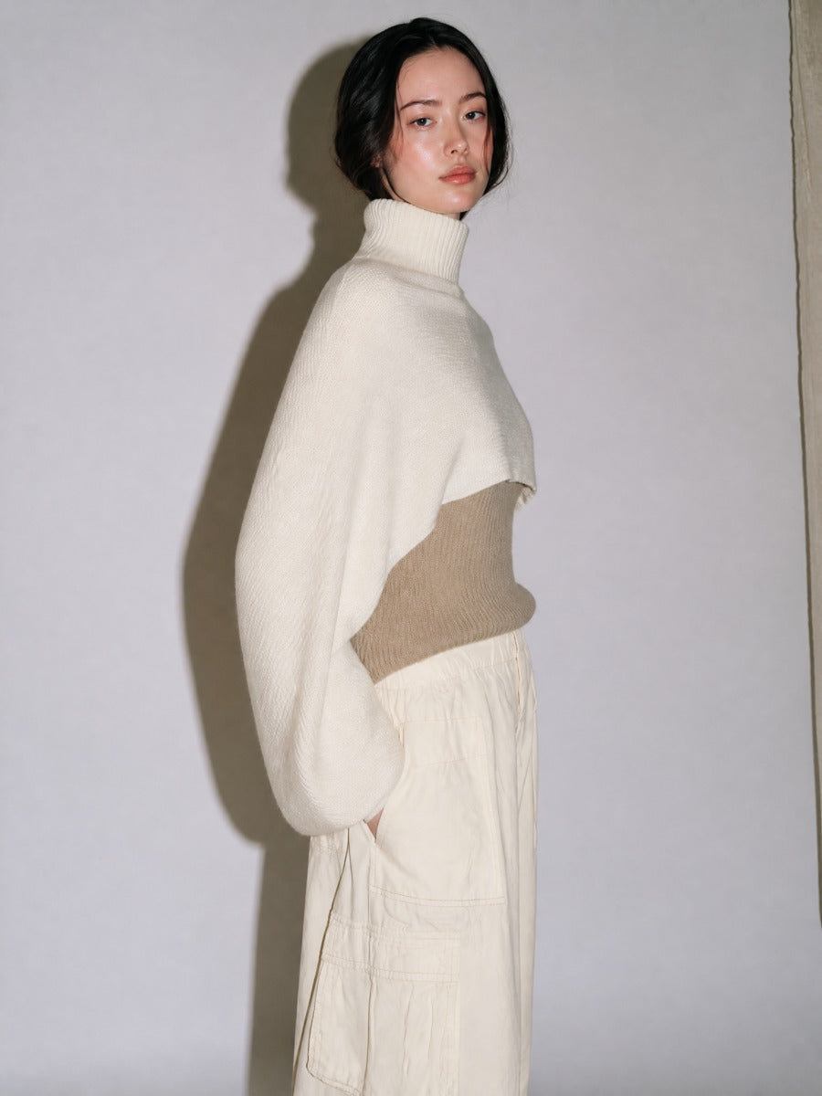 Cropped Turtleneck Oversized Sleeve Knit Sweater Set