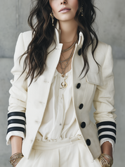 Modern Ivory Striped Cuff Suit Jacket