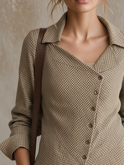 Parisian Vintage Gingham Asymmetric Button Shirt Top