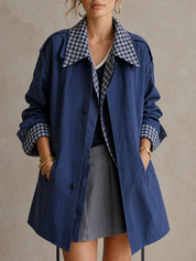 Coastal Utility Blue Gingham Collar Trench Coat