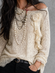 Vintage Boho Floral Appliqué Sheer Lace Top