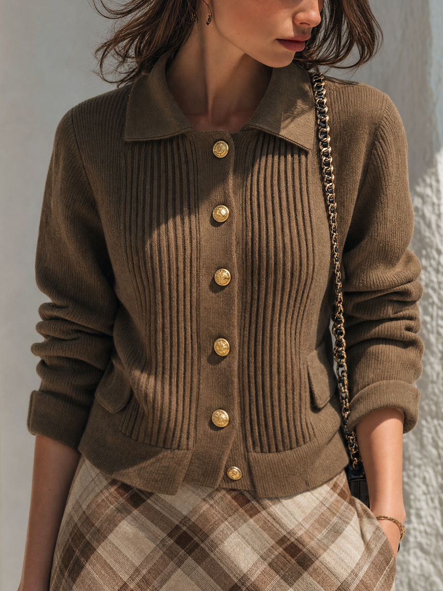 Autumn Luxe Brown Button Knit Top
