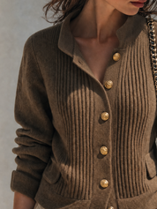 Autumn Luxe Brown Button Knit Top