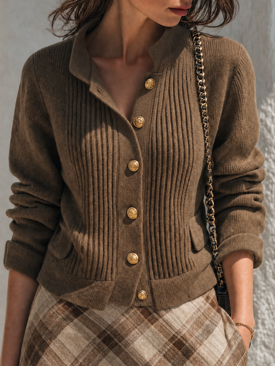 Autumn Luxe Brown Button Knit Top