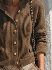 Autumn Luxe Brown Button Knit Top
