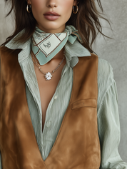 Camel Suede Vest And Mint Green Shirt Set