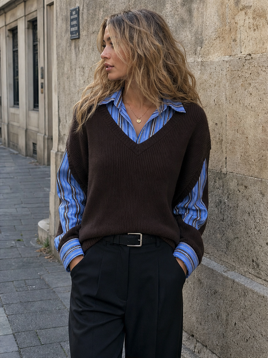 Effortless Chic Layered-Look Sweater Blouse Top