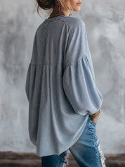 Striped V-Neck Lantern Sleeve Oversized Blouse