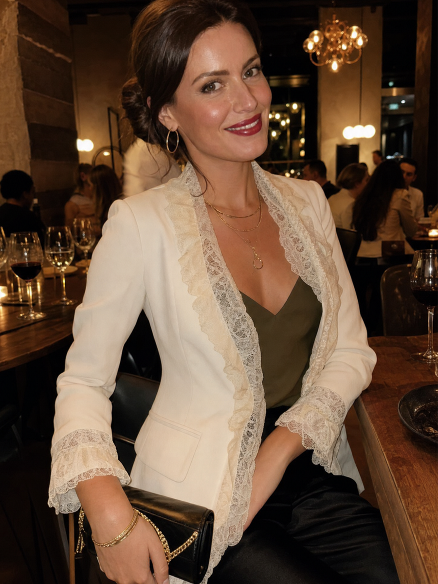 Romantic Ivory Lace-Trim Blazer