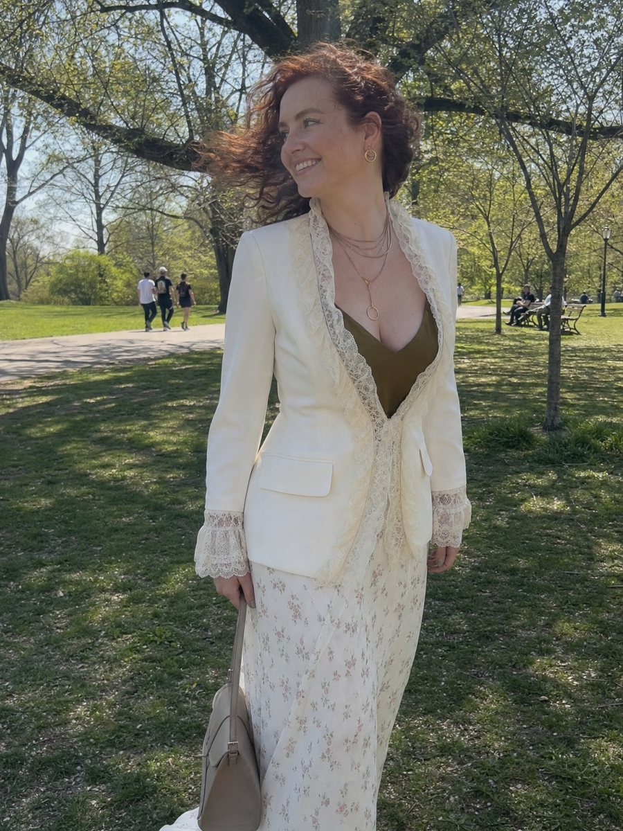Romantic Ivory Lace-Trim Blazer