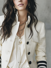 Modern Ivory Striped Cuff Suit Jacket