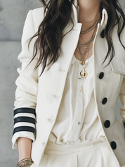 Modern Ivory Striped Cuff Suit Jacket