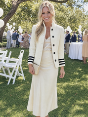 Modern Ivory Striped Cuff Suit Jacket