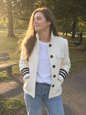 Modern Ivory Striped Cuff Suit Jacket