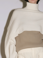 Cropped Turtleneck Oversized Sleeve Knit Sweater Set
