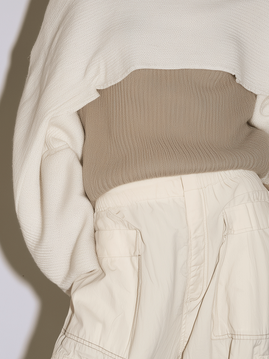 Cropped Turtleneck Oversized Sleeve Knit Sweater Set
