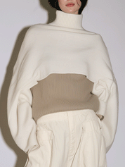 Cropped Turtleneck Oversized Sleeve Knit Sweater Set