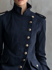 Military Chic Cotton Twill Midnight Navy Gold Button Jacket