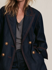 Women's Oversized Double-Breasted Contrast Stitching Denim Blazer