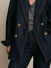 Women's Oversized Double-Breasted Contrast Stitching Denim Blazer