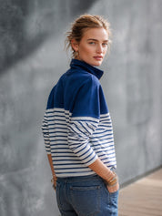 Women's Navy Blue Striped Quarter-Zip Pullover Sweatshirt