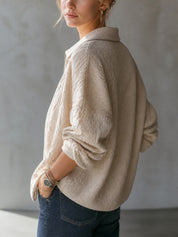 Textured Cable Knit Zip-Up Relaxed Fit Jacket