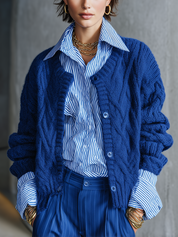 Cobalt Blue Cable Knit Button Front Cardigan