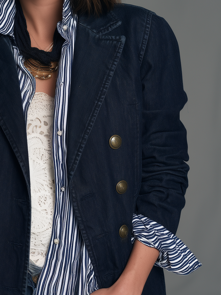 Vintage Nautical Denim Blazer Jacket