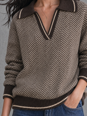Vintage Polo Collar Pattern Knit Pullover Top