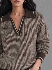 Vintage Polo Collar Pattern Knit Pullover Top