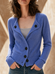 Cozy Blue Button Front Knit Cardigan Top